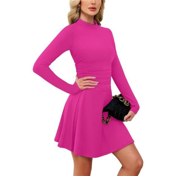 Long Sleeve Mini Dresses for Women Hot Pink - Picture 4 of 5
